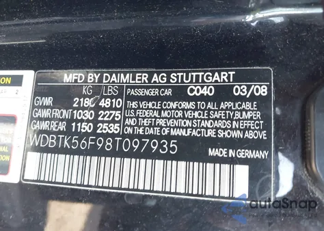 2008 Mercedes-Benz Clk 350 из США, поврежденный, VIN WDBTK56F98T097935